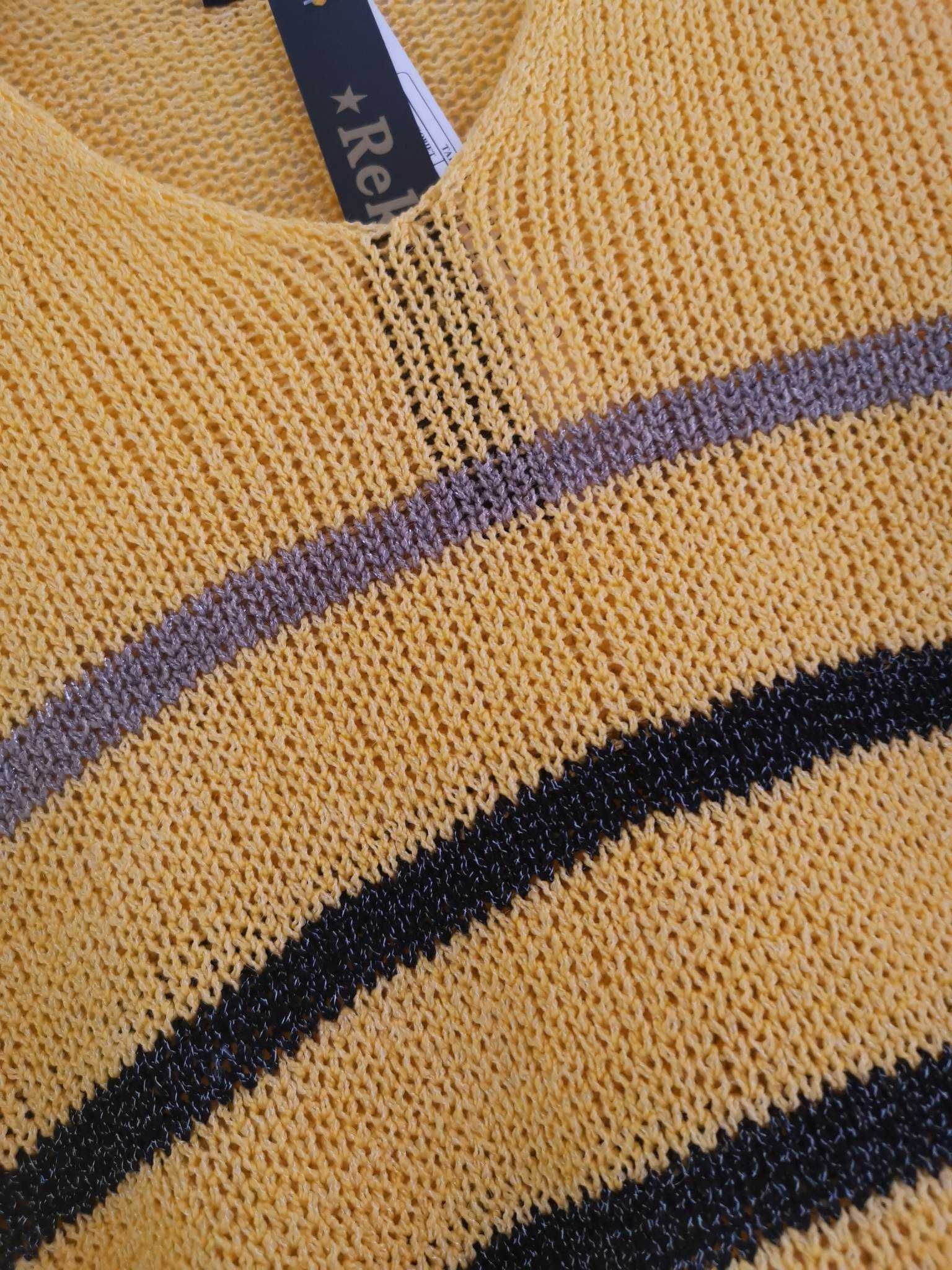 Sweter sweterek KANARKOWY paski cienkie miękki oversize.