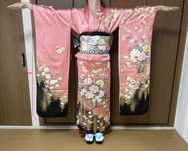 Japońskie kimono furisode + pas obi + sznur obijime + obiage