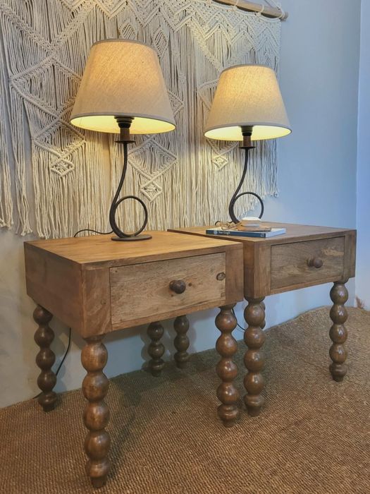2 mesas, cabeceira, apoio, decoração, indiano, rustico