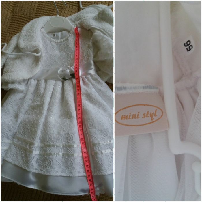 Rozm. 56 Śliczna biała sukienka bolerko czapeczka chrzest impreza