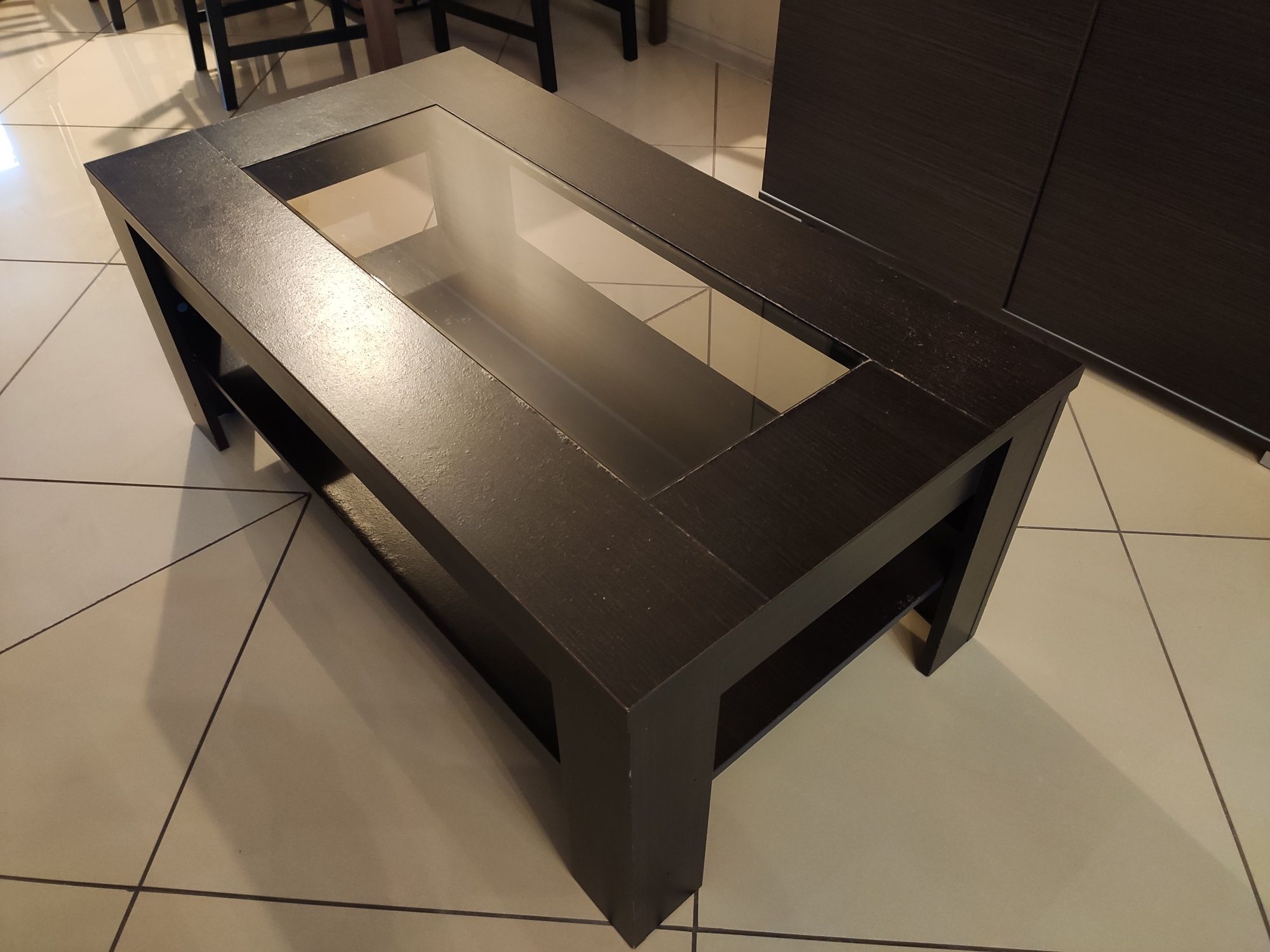 Ława, stolik kawowy wenge + szkło / Meble Agata / 110x60 cm
