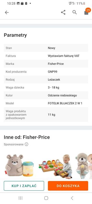 Fotelik-bujaczek Fisher Price od niemowlaka do przedszkolaka