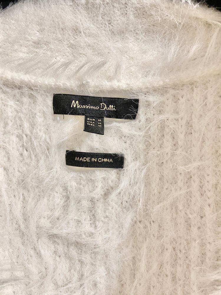 Biały puchaty kardigan oversize Massimo Dutti rozm. M / 38