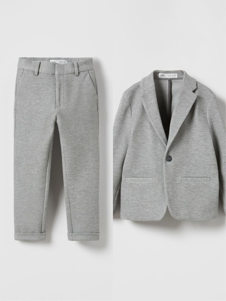 ZARA garnitur casual szary melanż 164 marynarka + koszula chinosy