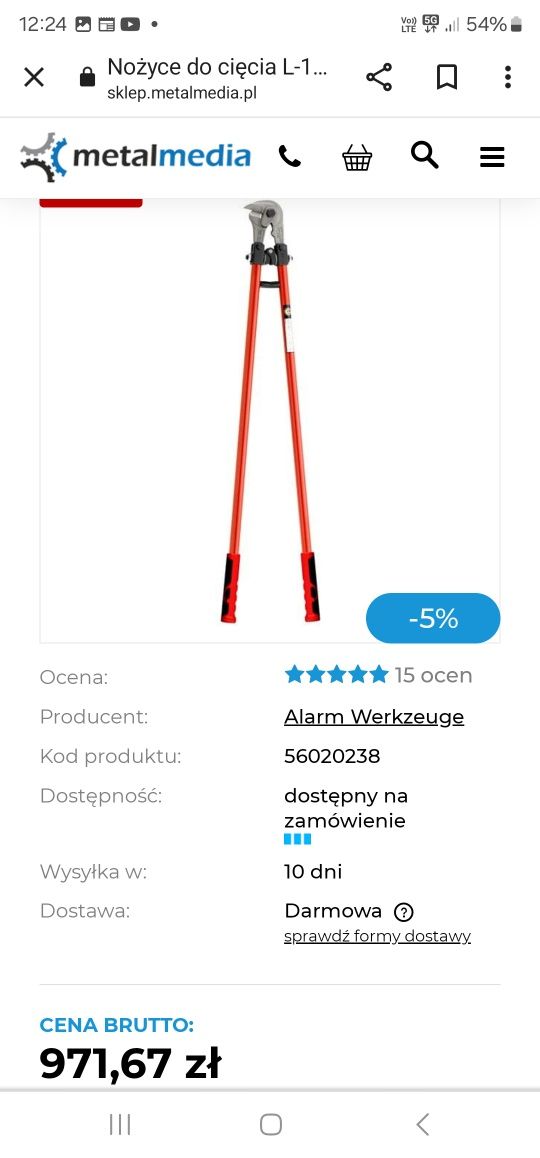 Nożyce kleszcze dzwigniowe boczne firmy alarm do cięcia prętów stali