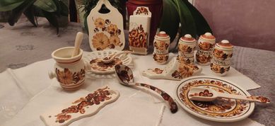 Cepeliowski zestaw ceramiki Koło ręcznie malowany Vintage