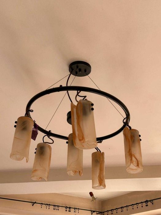 Żyrandol + 3 kinkiety, szkło i metal, bardzo dobry stan