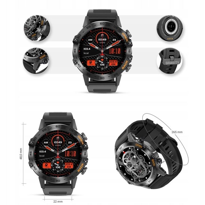 Smartwatch Zegarek Męski Rozmowy Polskie Menu 360x360 Kroki Sms 400 Ma