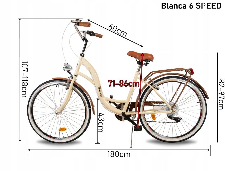 Rower miejski damski 26 DAMKA BLANCA 6SP pistacja biały czarny