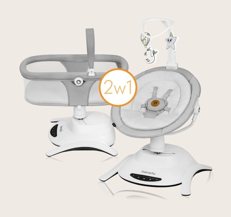 Leżaczek bujaczek elektryczny + gondola 2w1 lionelo Bella Set Grey Con