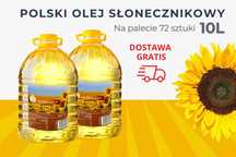 Polski Olej Słonecznikowy 10L - Hurt PALETA 72 sztuki - Dostawa Gratis