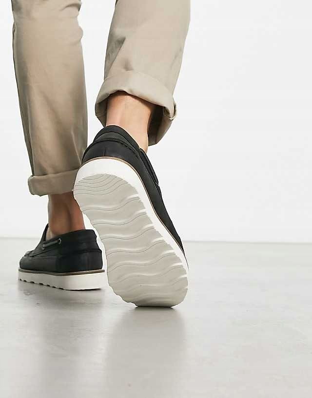 Asos Design 43 Czarne Skórzane Mokasy H16108