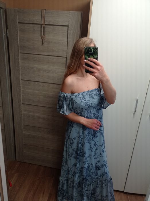 Sukienka niebieska hiszpanka w kwiaty Orsay