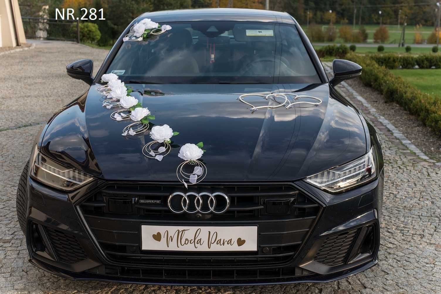Biała dekoracja samochodu na samochód ozdoby na auto do ślubu 281