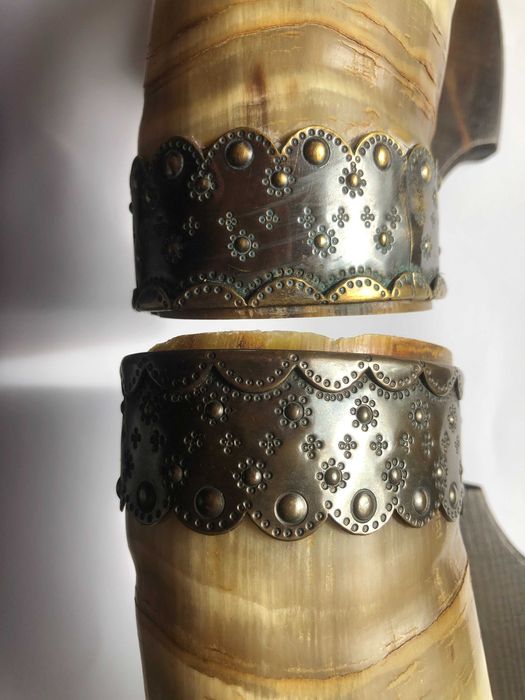 Kinkiety z rogów bawolich – komplet dekoracyjny, vintage