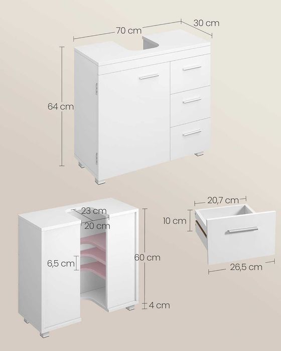 Nowa Szafka pod Umywalkę Biała 70cm z Szufladami / półka regał