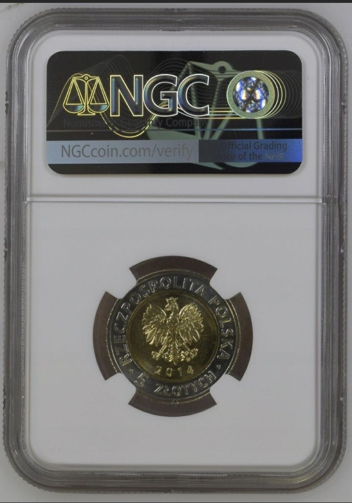 5 złotych 2014r grading NGC Ms67 25 lat wolności