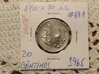 África do Sul - moeda de 20 cêntimos de 1965 South (Plantas)