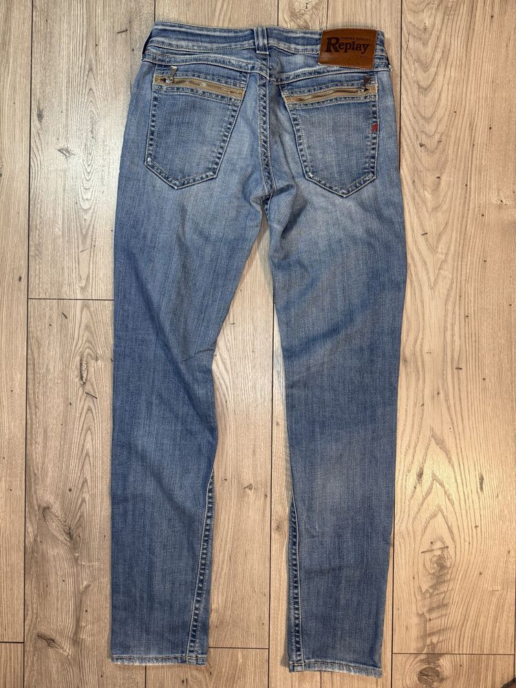 Jeansy Replay Denim z zamkami niski stan biodrówki y2k vintage retro