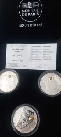 Coleção de 3 Moedas em prata EURO FRANÇA