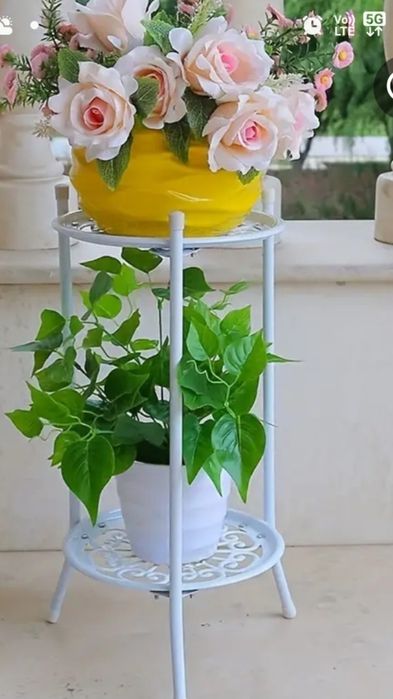 Kwietnik stolik stojak 2 warstwowy na kwiaty na rośliny biały