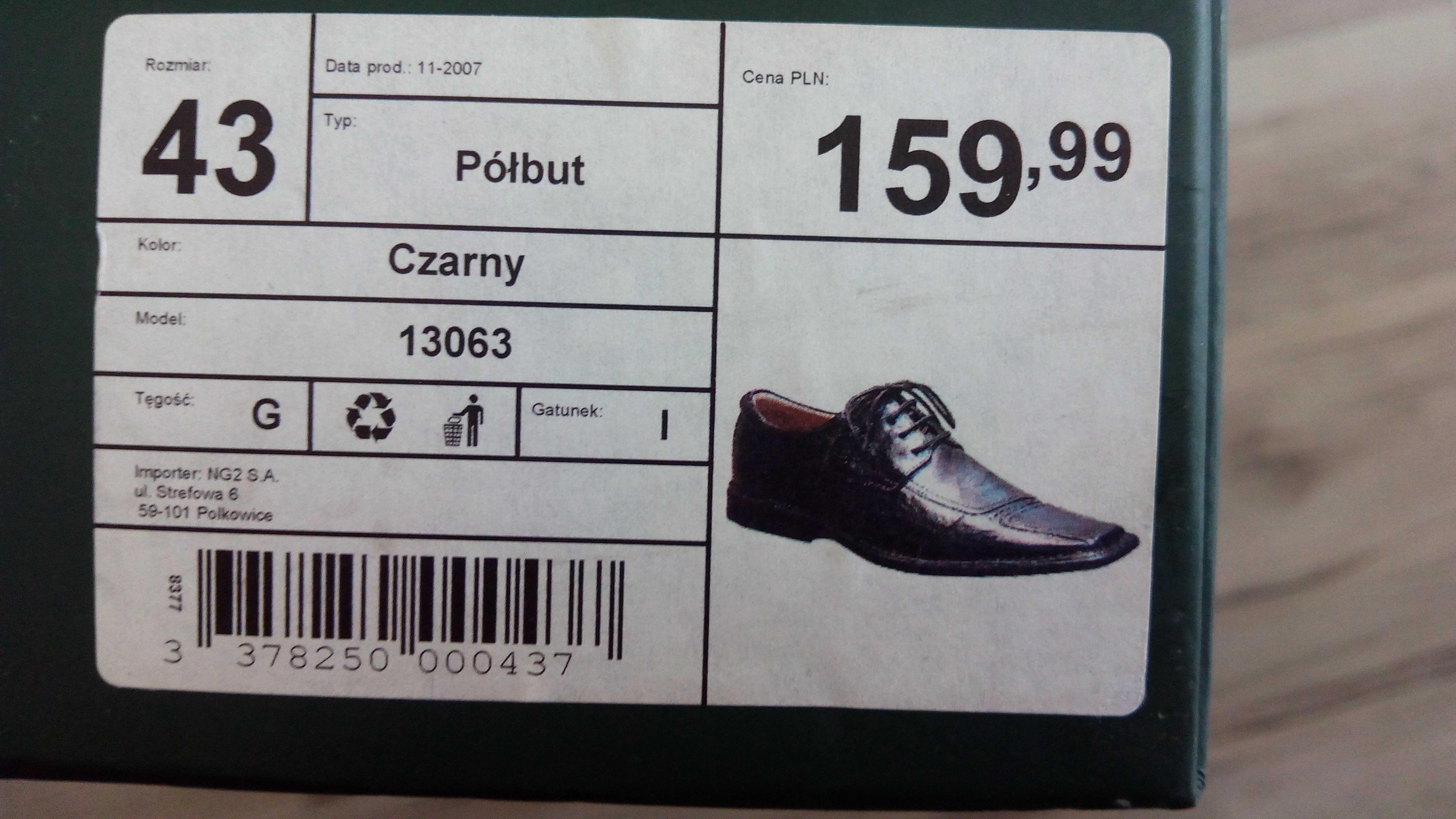 Półbuty męskie Ottimo Colezzione, czarne, rozmiar 43, ze szpicem