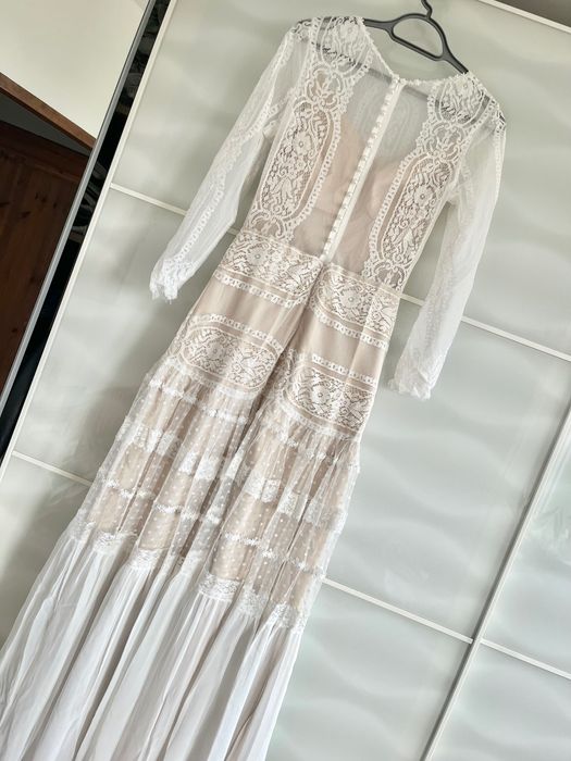 Suknia ślubna retro boho koronki nude rozmiar 38/40