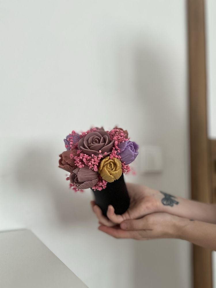 Flowerbox, jesienna tonacja , wosk sojowy kwiaty