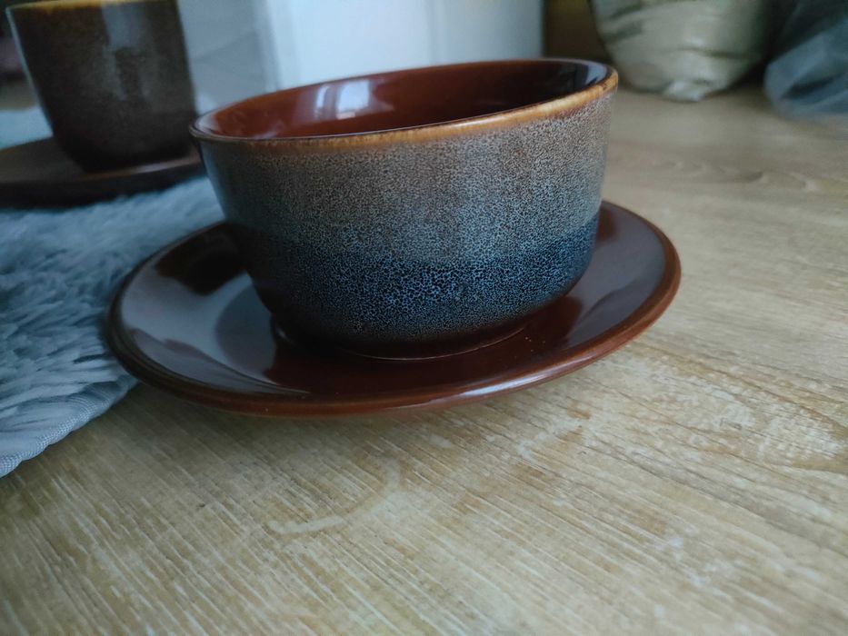 Mirostowice ceramika Agat, PRL filiżanka , mlecznik czarka , talerzyki