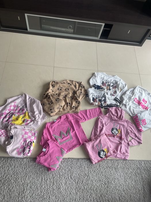 Paka dla bliźniaczek bluzy spodnie bluzki 134 140