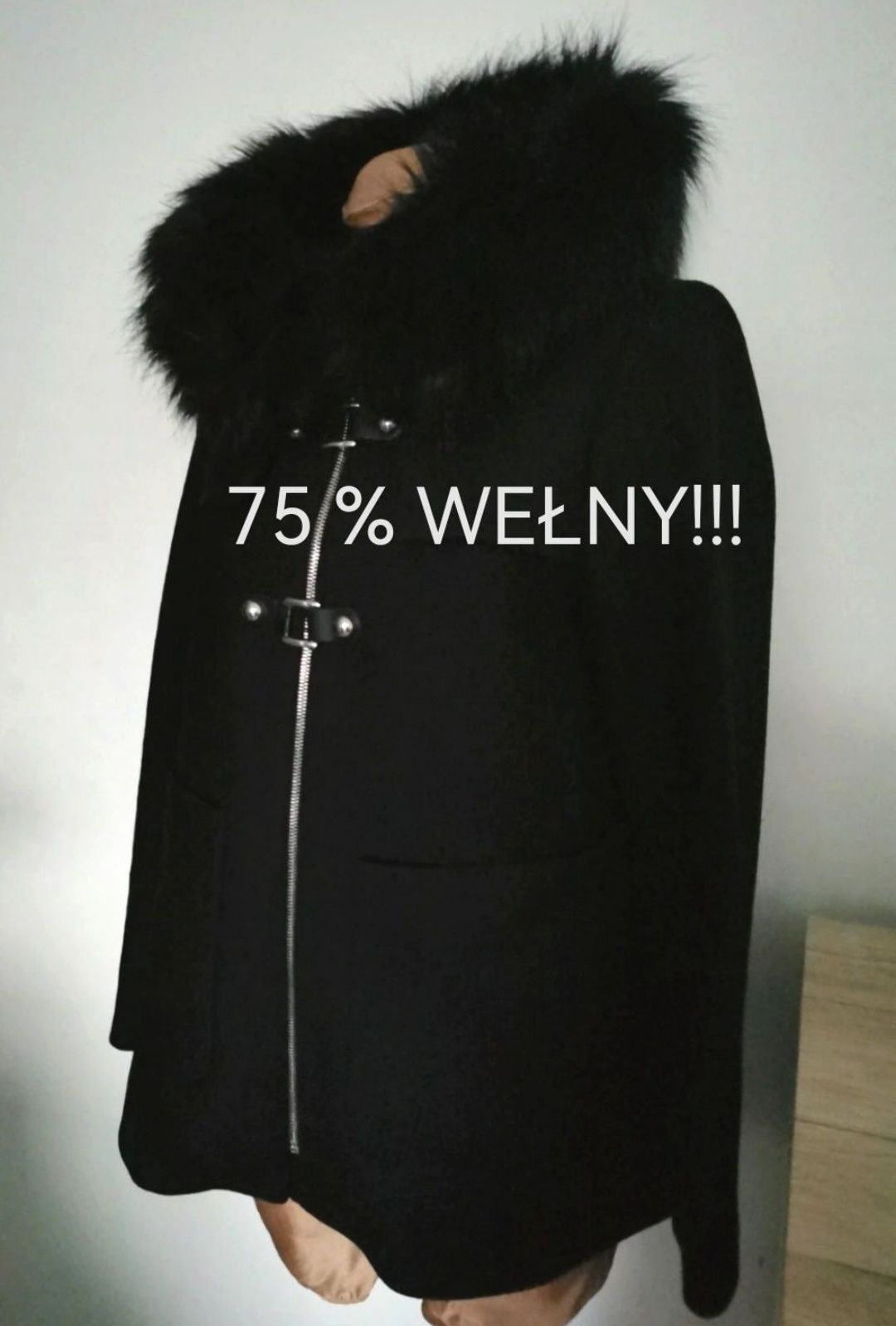 Krótki płaszcz wełniany Zara S 75% wełny
