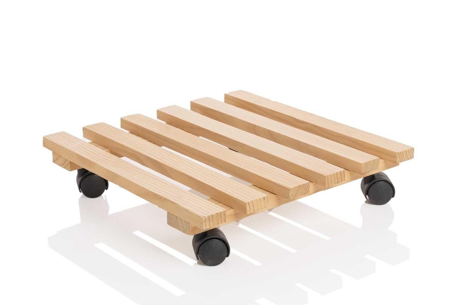 Suporte em madeira de pinho com rodas para vasos quadrados de jardim