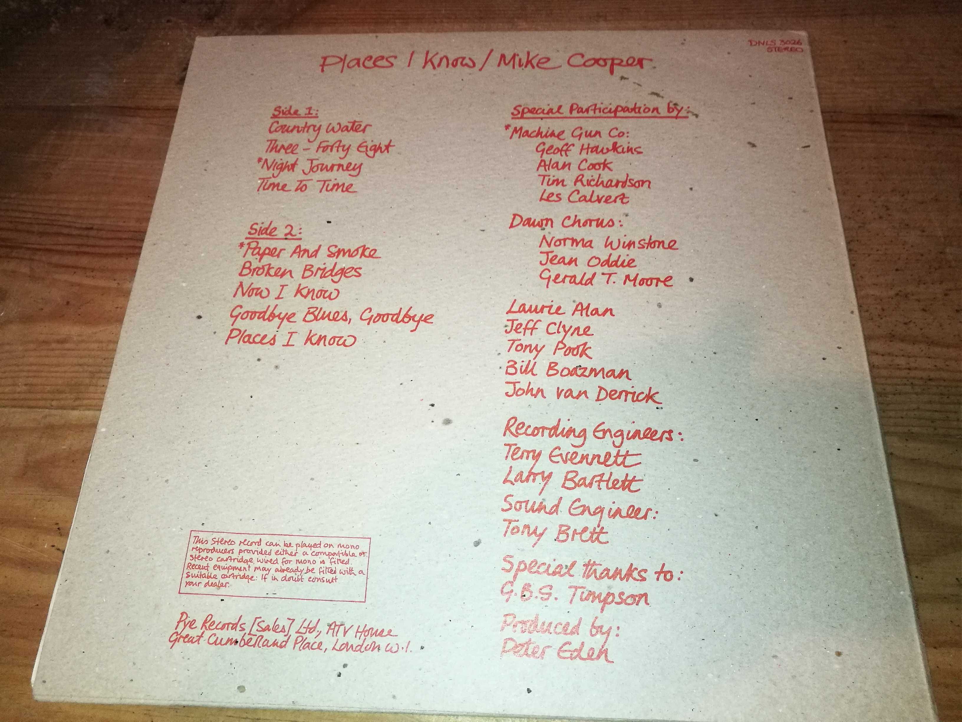 M Cooper/Machine Guns And M Gibbs - Places I Know (ED ING-1971)LP
