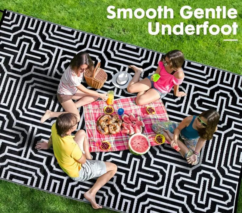 Mata dywan zewnetrzny wodoodporny bialo-czarny xxl