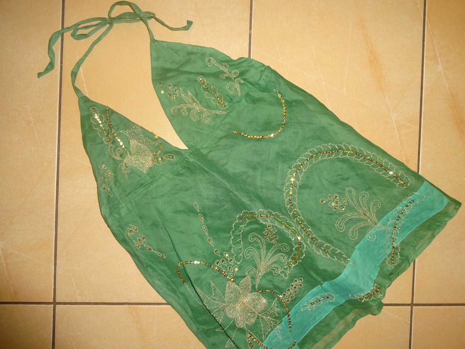 ATMOSPHERE zielona letnia bluzka wiązana na szyji z cekinami hafty 40