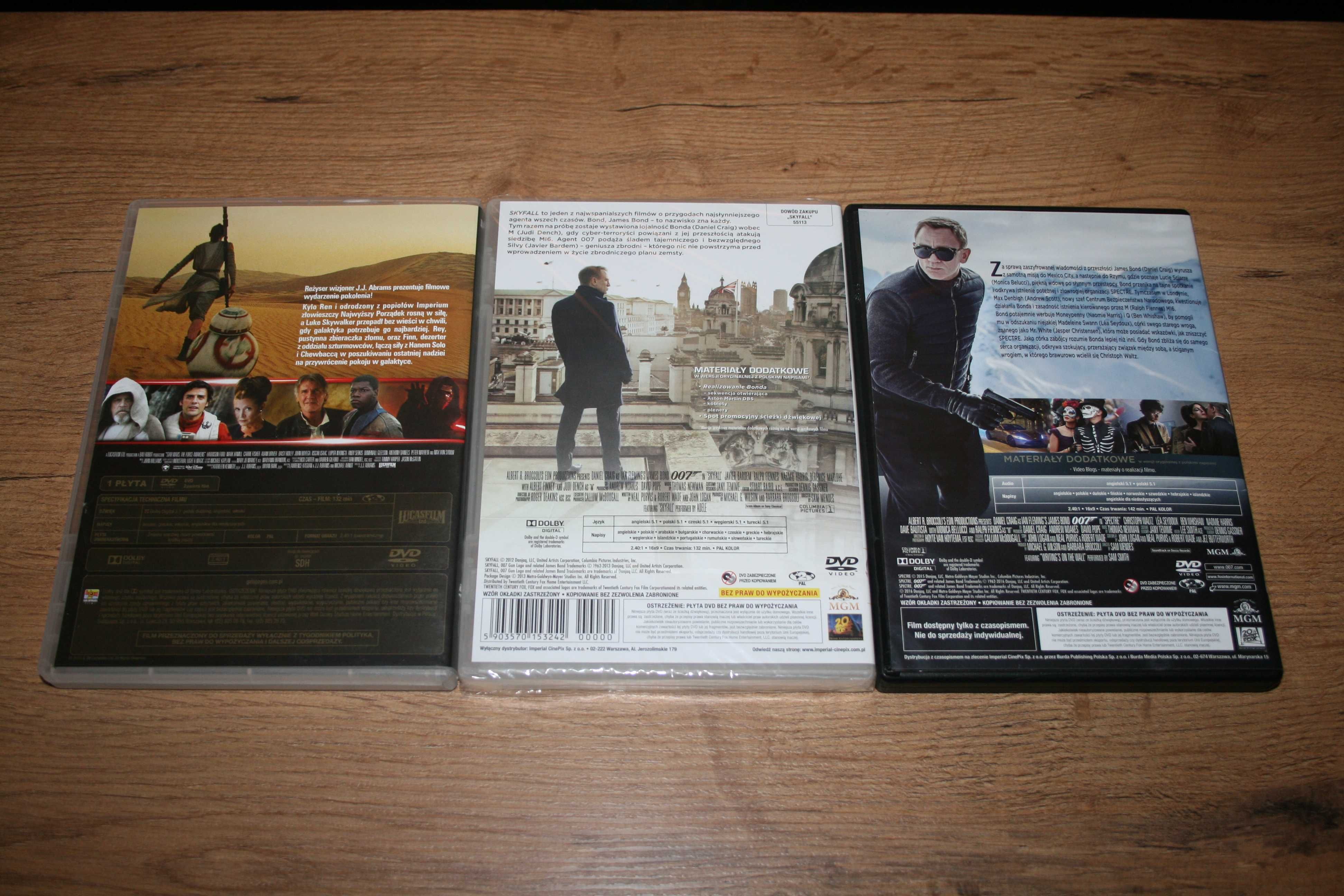 3 DVD Gwiezdne Wojny-Przebudzenie mocy James Bond-Skyfall, Spectre