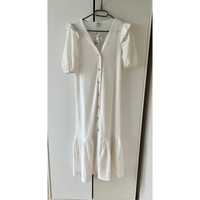 Nowa biała boho sukienka s midi z falbanami