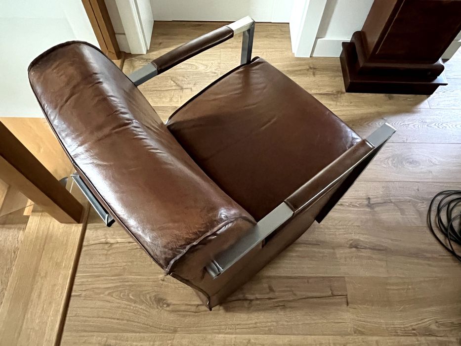 Fotel industrialny biurowy Krzesło Skóra Metal Retro