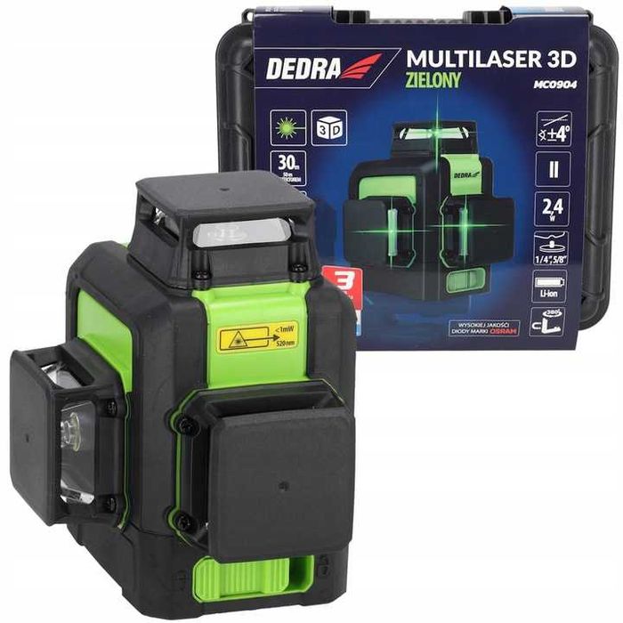 MULTILASER 3D Laser krzyżowy Poziomica laserowa DEDRA zielony 30m