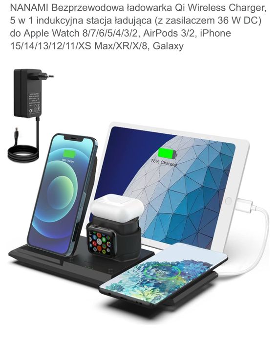 Ładowarka bezprzewodowa NANAMI, stacja ładująca 5 w 1