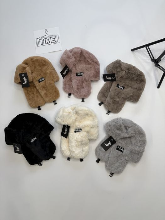 Stussy шапка-вушанка з хутром /  стуссі стусси ушанка