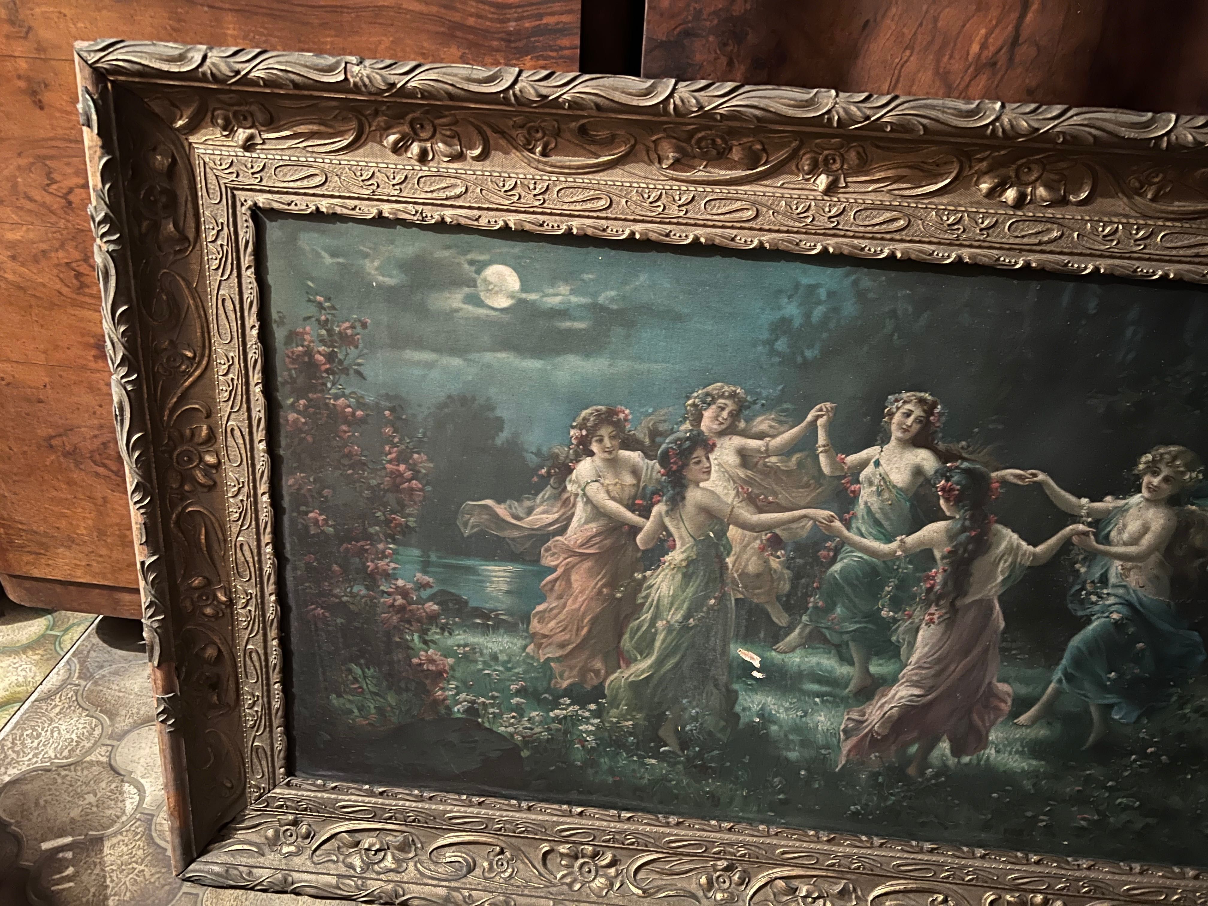 Hans Zatzka Taniec nimf stary obraz rama 138x71cm