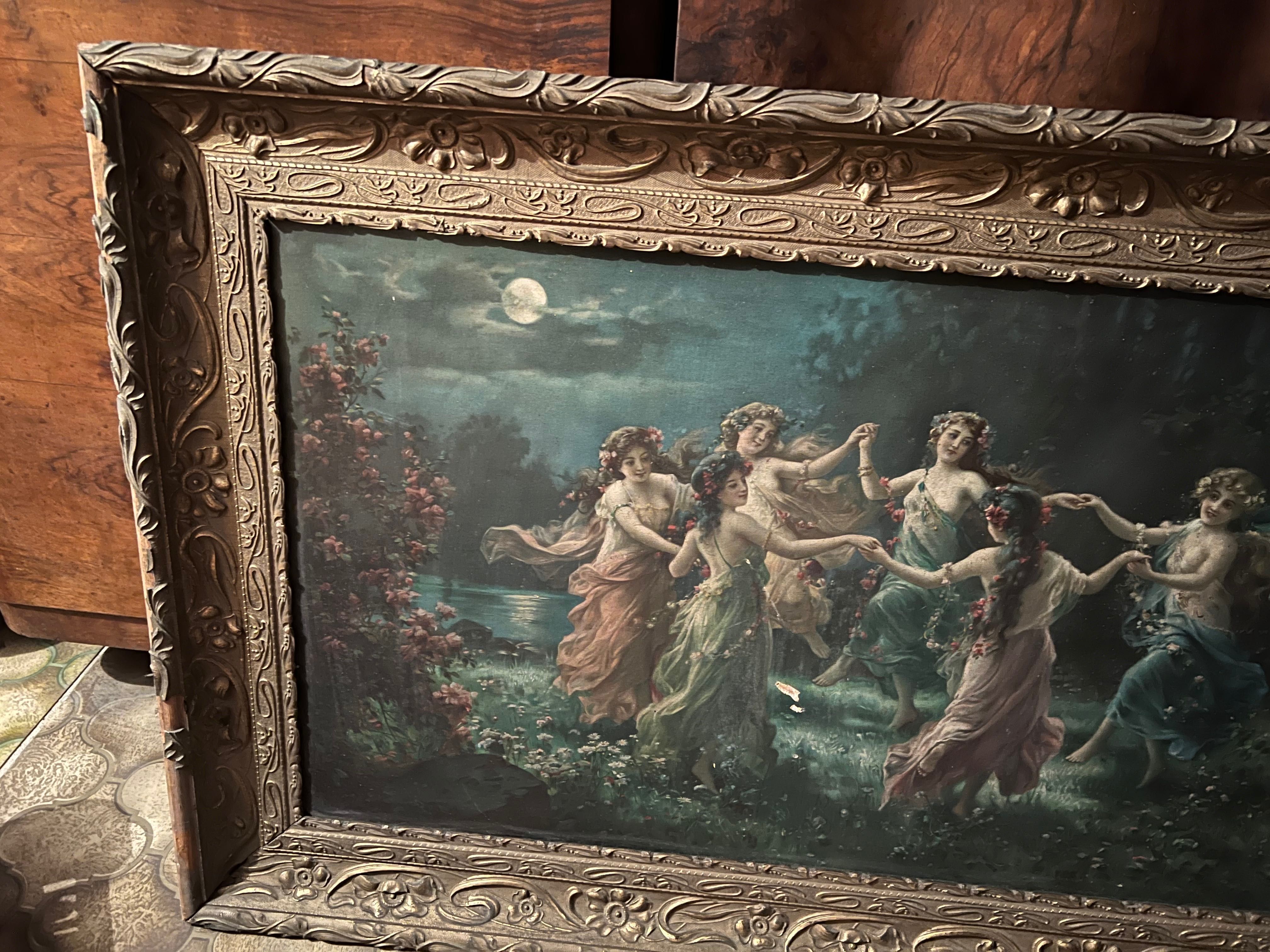 Hans Zatzka Taniec nimf stary obraz rama 138x71cm