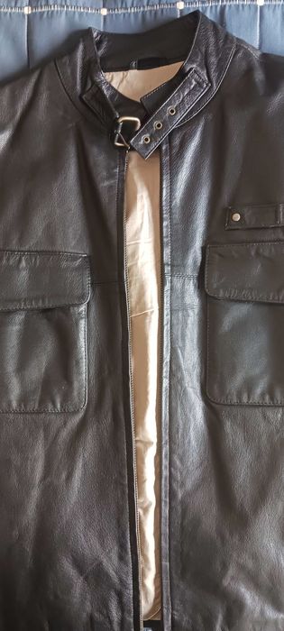 Casaco de cabedal preto/black leather jacket, tamanho L