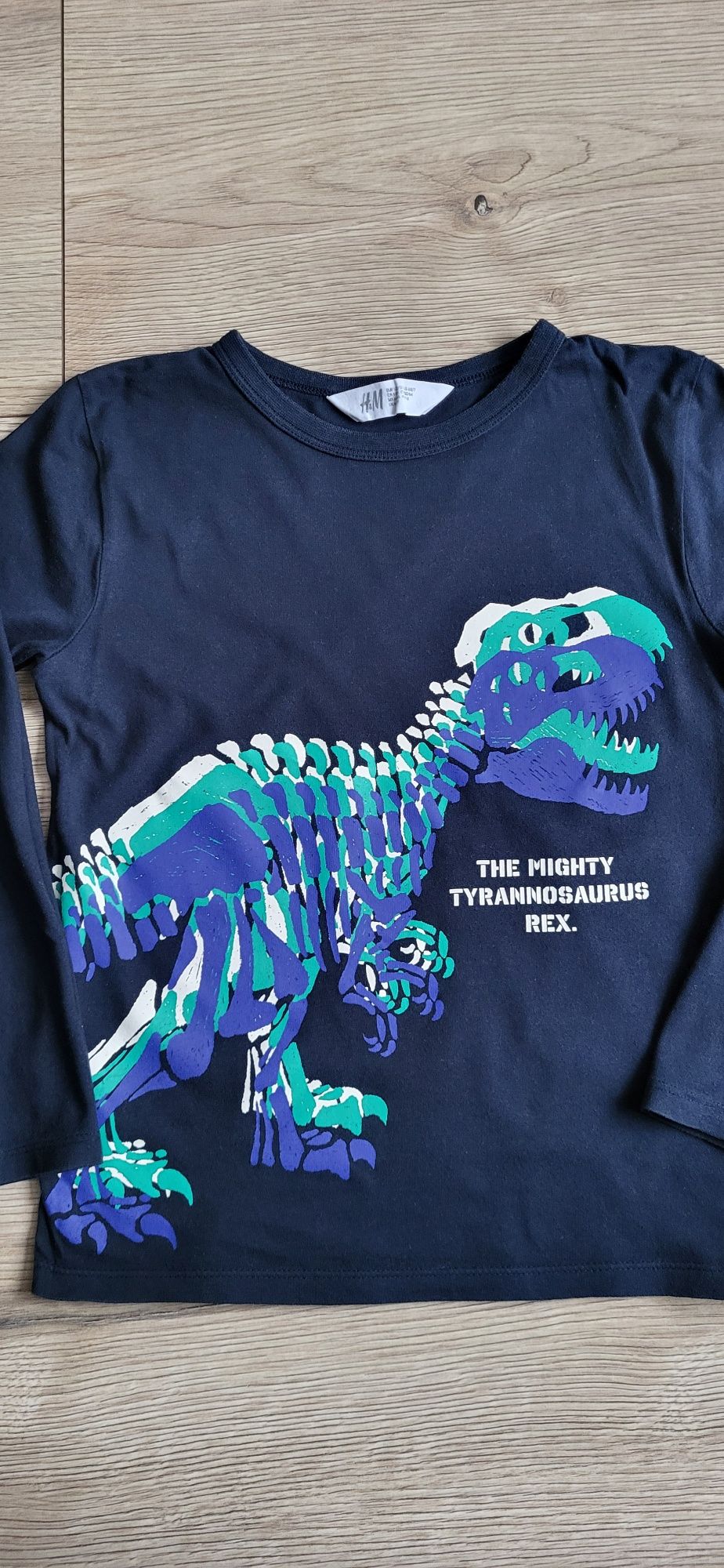 H&M koszulka z długim rękawem z dinozaurem, rozm. 122/128