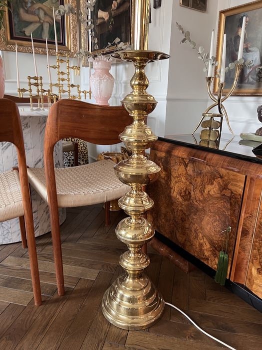 Lampa podłogowa totem ogromna bardzo ciężka mosiadz mosiężna 1960