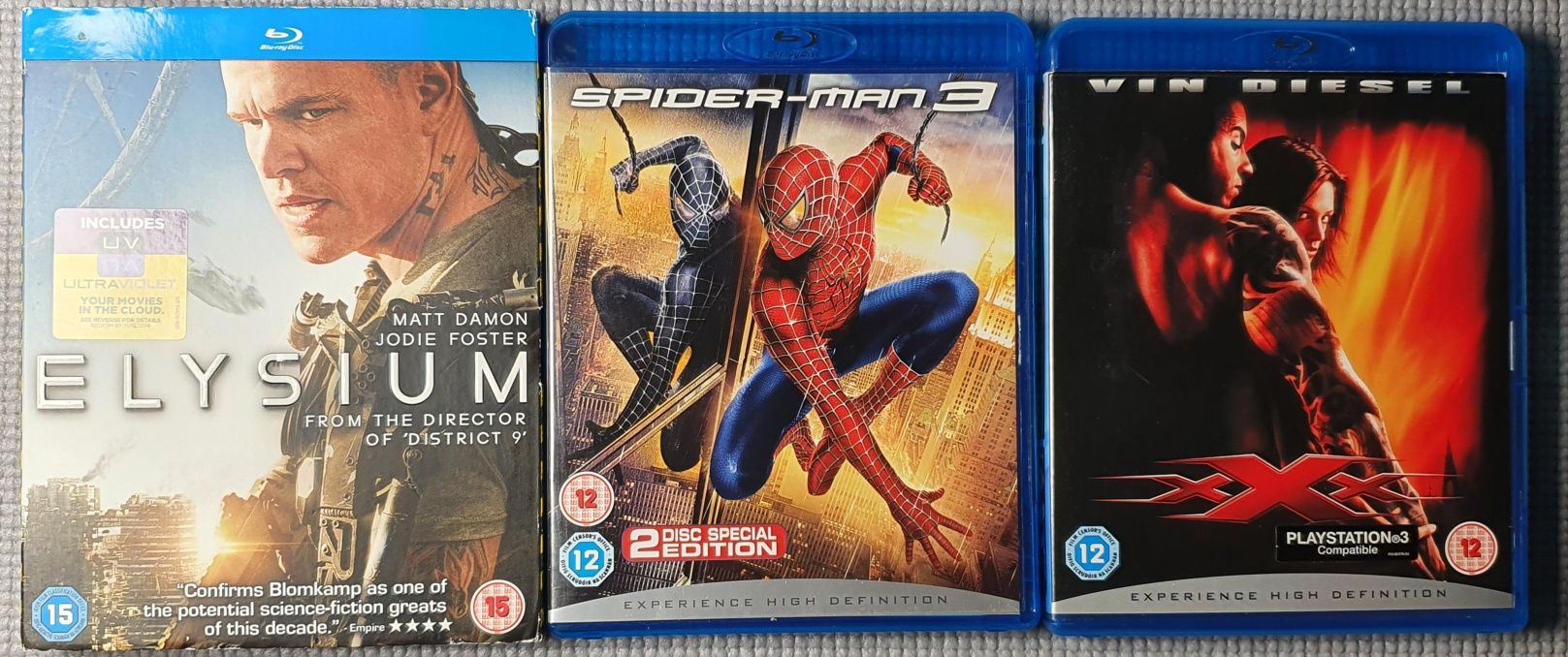 Zestaw 3 filmów Blu-ray "Elizjum" "Spider-man 3" "xXx" lektor I napisy
