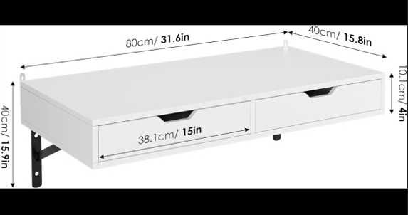 Półka ścienna wisząca z 2 szufladami – 80x40x10 cm