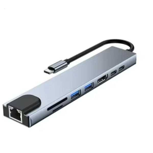 Перехідник, концентратор хаб type-C to USB HDMI RJ45 microCD PD87W