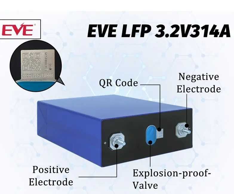 LiFePo4 акумуляторні комірки Eve MB31 314Ah 3,2 B  8000 циклів Клас А